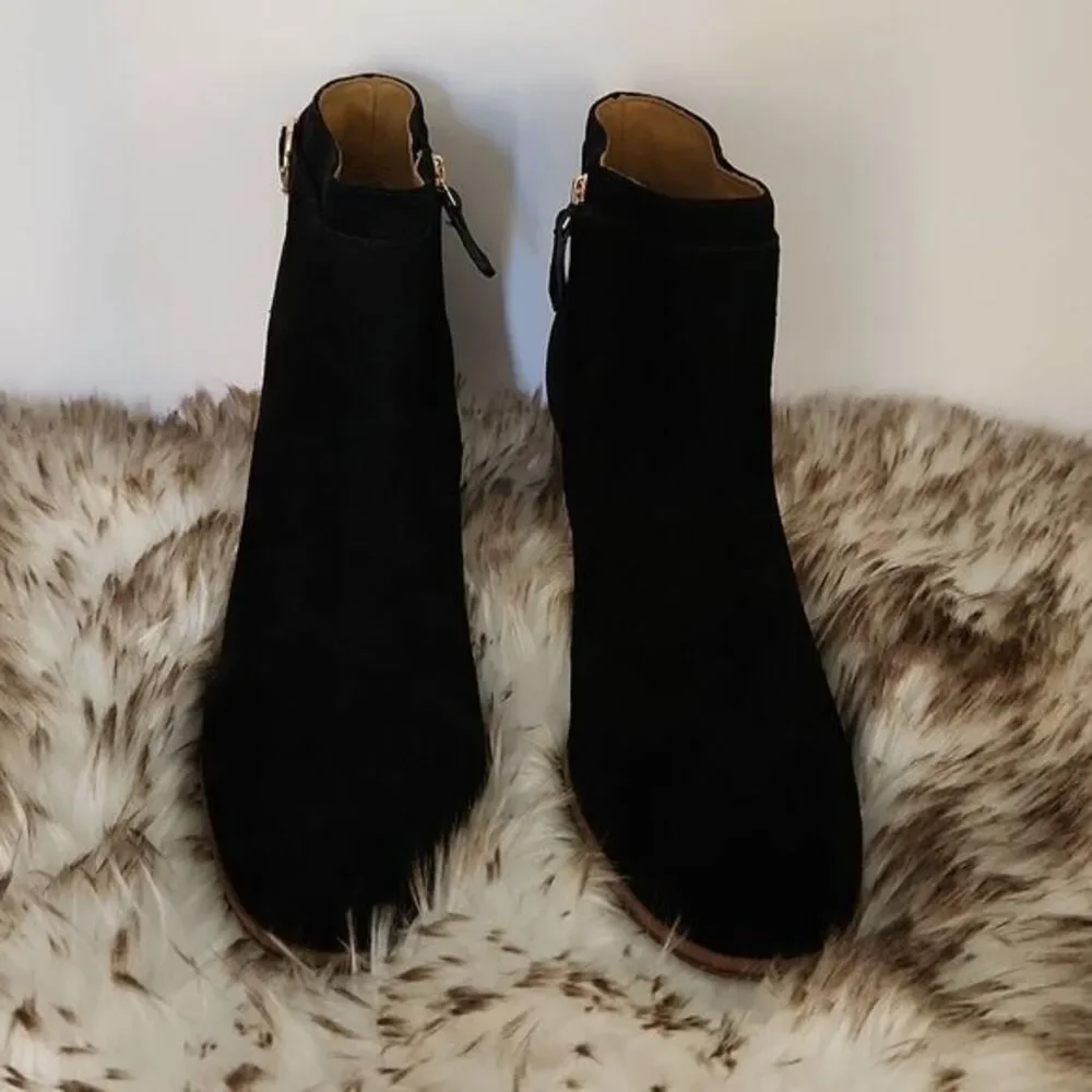 Tory Burch Sofia 65MM Suede Black Ankle Booties‎ #50895 Women's Size 11